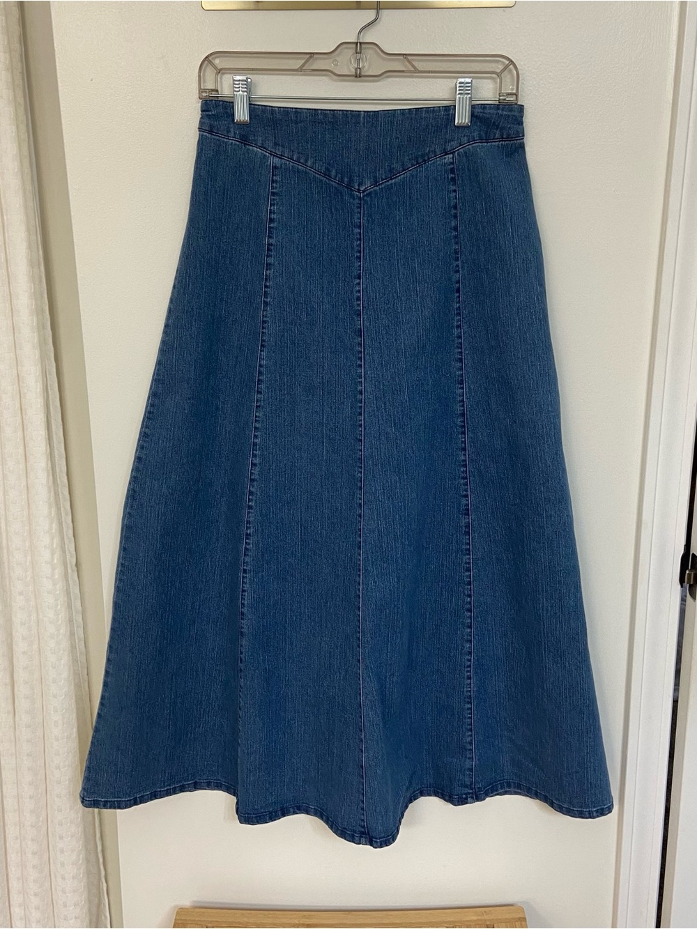 Chadwicks Denim Maxi Skirt Women’s 6 Long A-Line Paneled Stretch Blue Jean